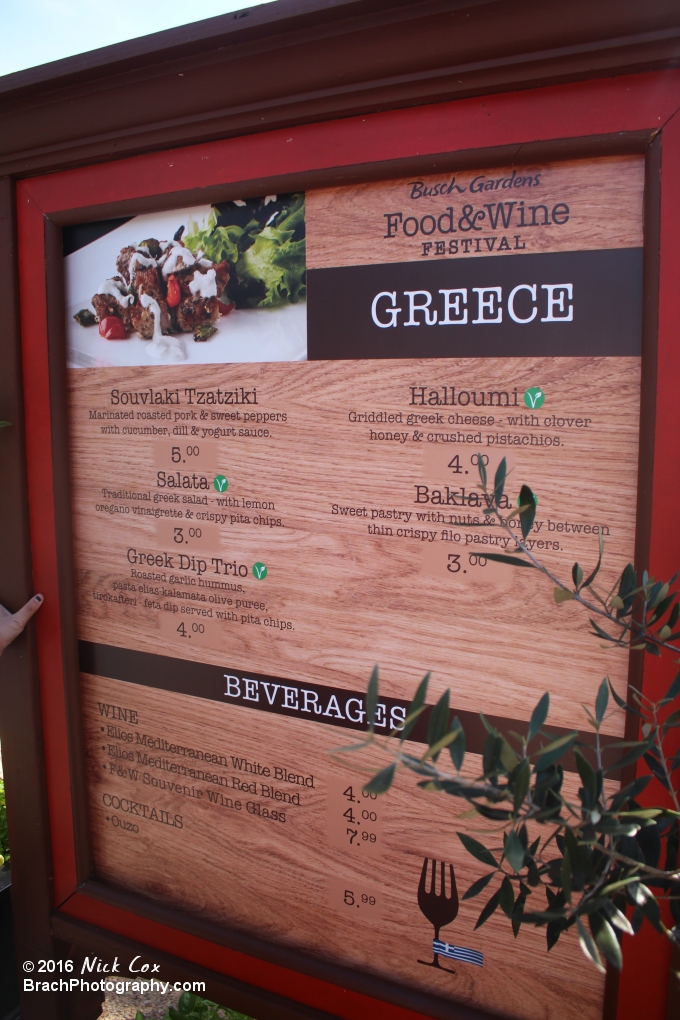 Greece's menu.