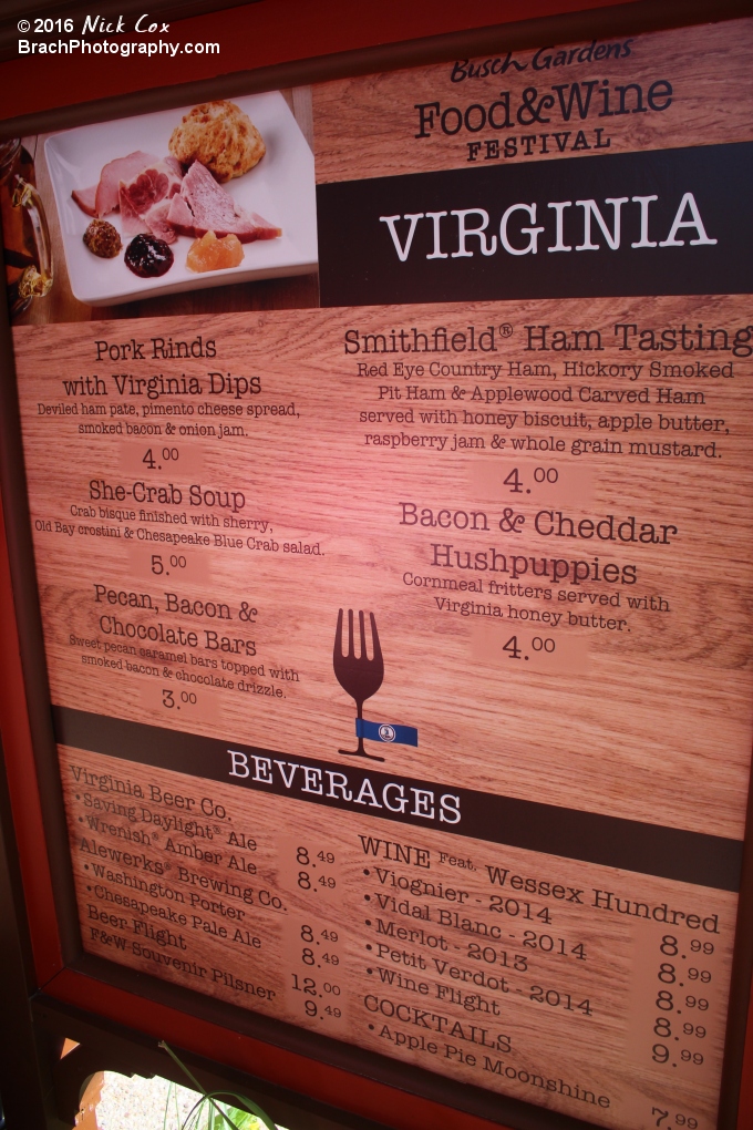 Virginia's menu.