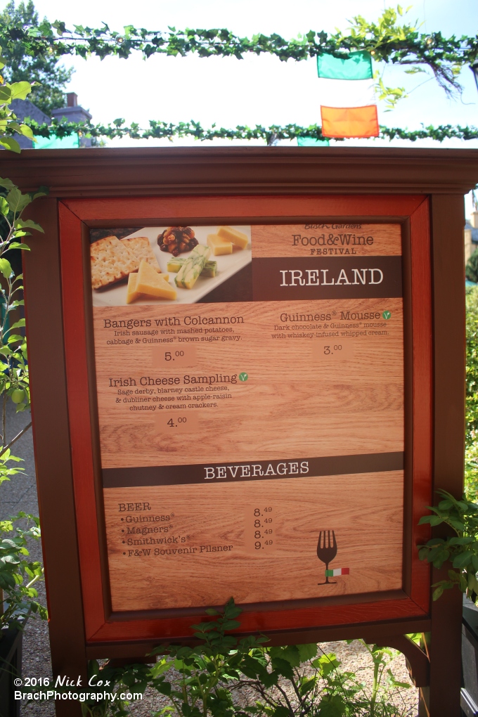 Ireland's menu.