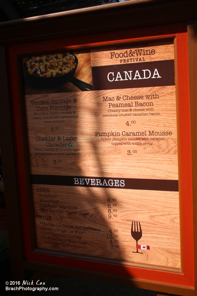 Canada's menu.