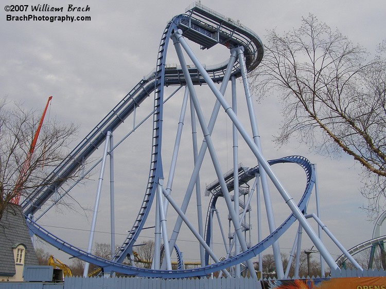 Griffon wasn't quite ready on Opening Day 2007.  This massive coaster replaced the LeMans Raceway in the New France section of the park.