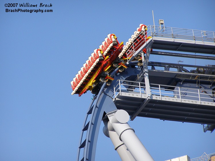 Griffon was seen testing on Opening Day 2007.  Those white things are test dummies filled with either sand or water to try and simulate weight of actual riders.