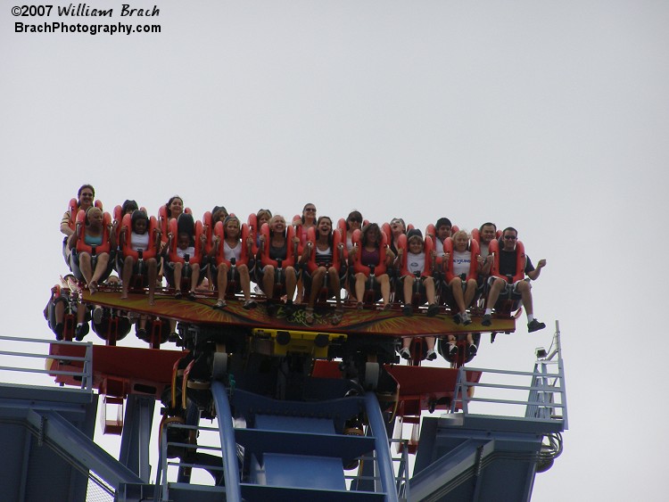 Look at them screaming because the train is stopped right before the big drop!