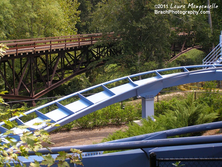 Checking out the track that goes from the station to the bottom of the lift hill.