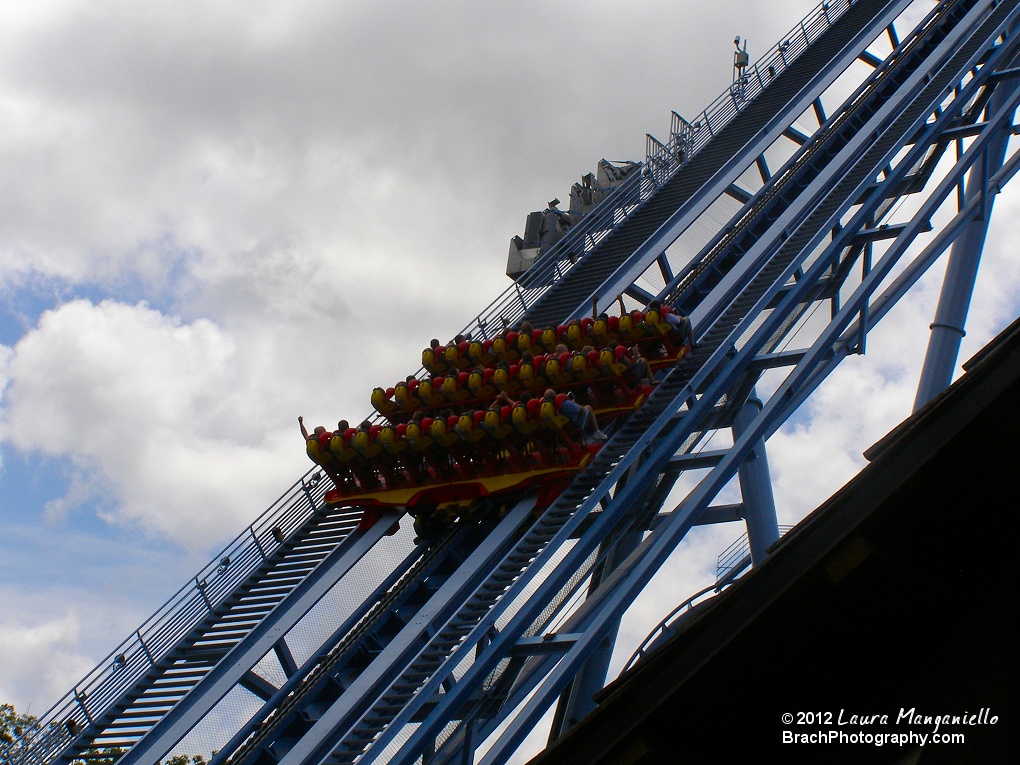 Griffon's train climbing the lift hill.