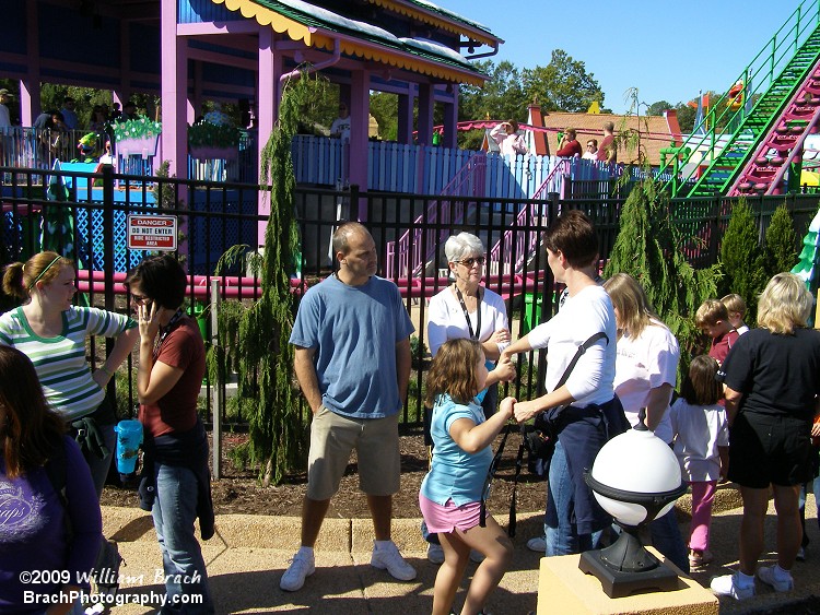 Inside the queue for Grover's coaster.   The station and lift hill are seen in the background here.