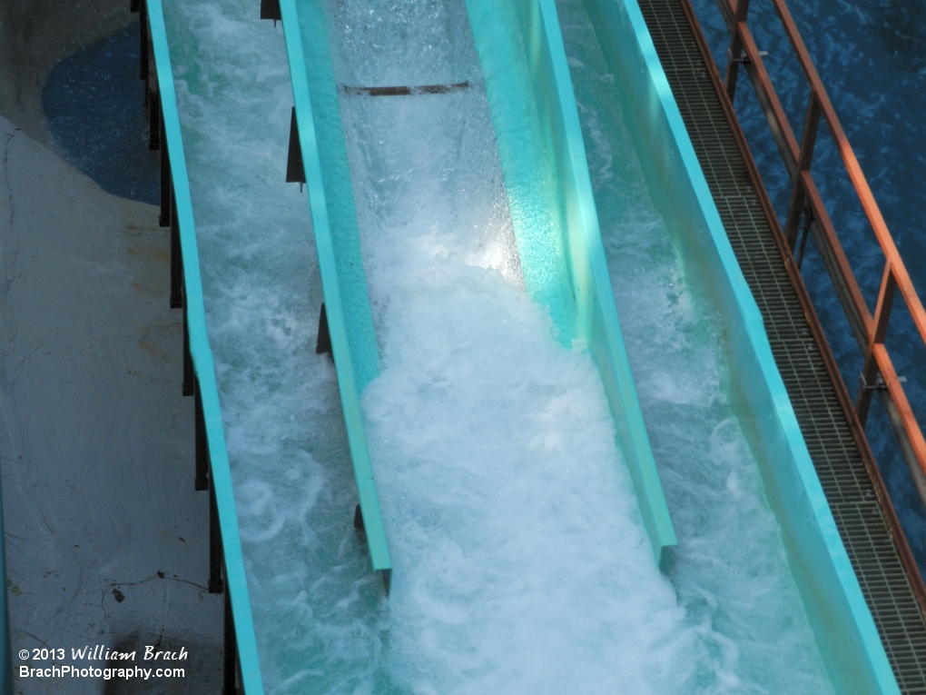 The end of the drop and into the splash pool area on Le Scoot.