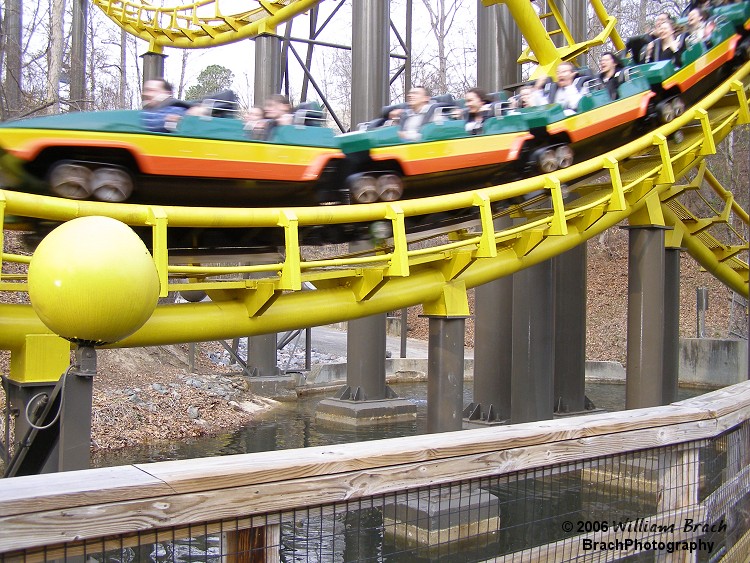 This train has exited the loop and now making its way over to the brake run before the station.