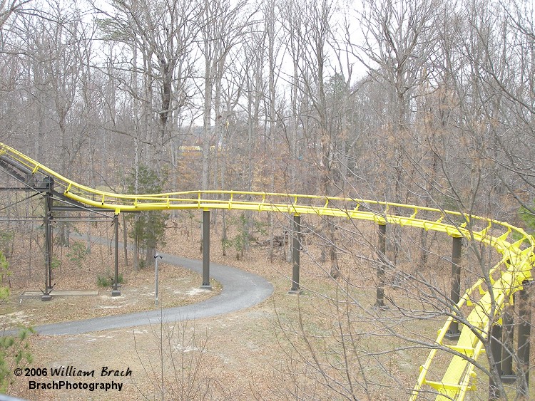 There is a small lift hill ot he left that tkes riders up another short hill before entering the final loop.