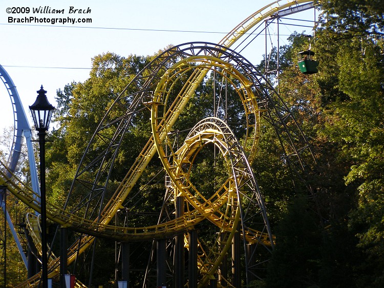 Loch Ness Monster is the ONLY coaster in the world that features interlocking loops.  Orient Express at Worlds of Fun in Kansas City, Missouri was the other coaster until it was demolished after the 2003 season.