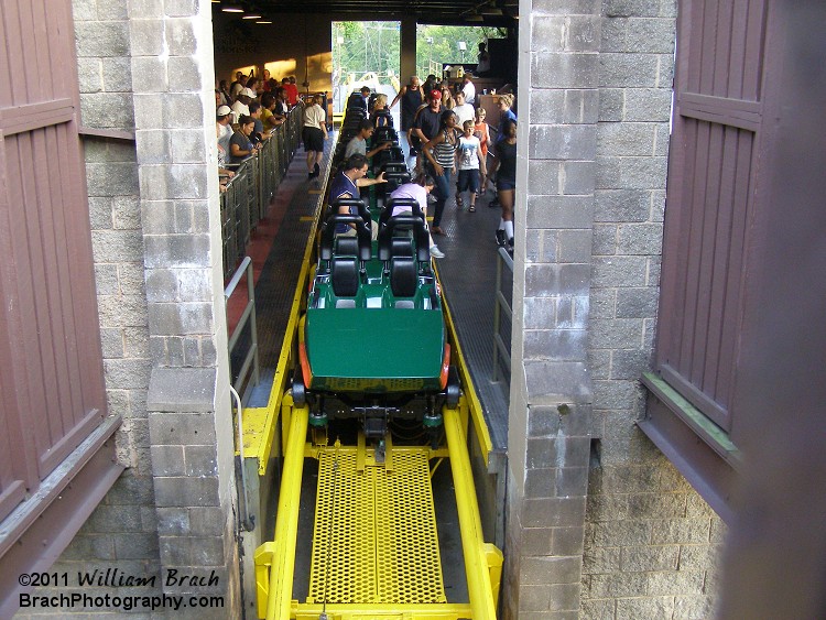 Loch Ness Monster train in the station unloading.