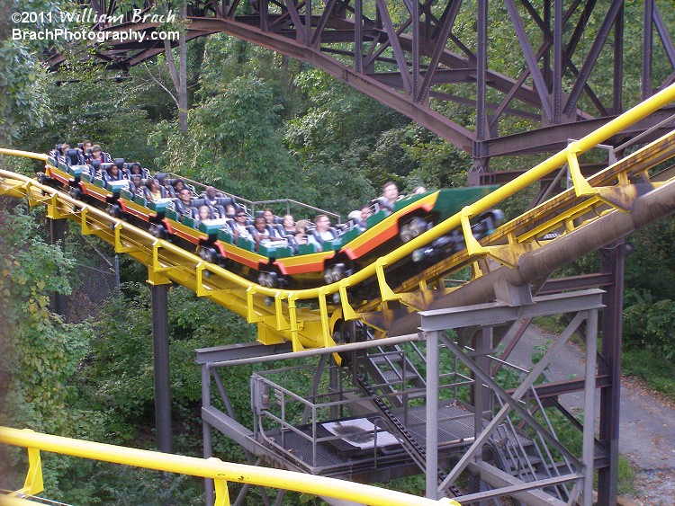 Train starting the journey up the lift hill.