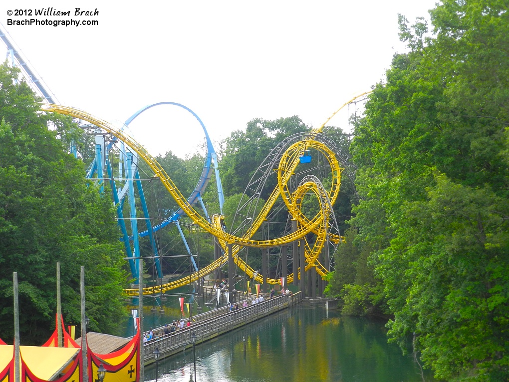 Stopping on the bridge between Germany and Italy sections of the park and taking in the view of the Loch Ness Monster along with Griffon and Alpengeist.