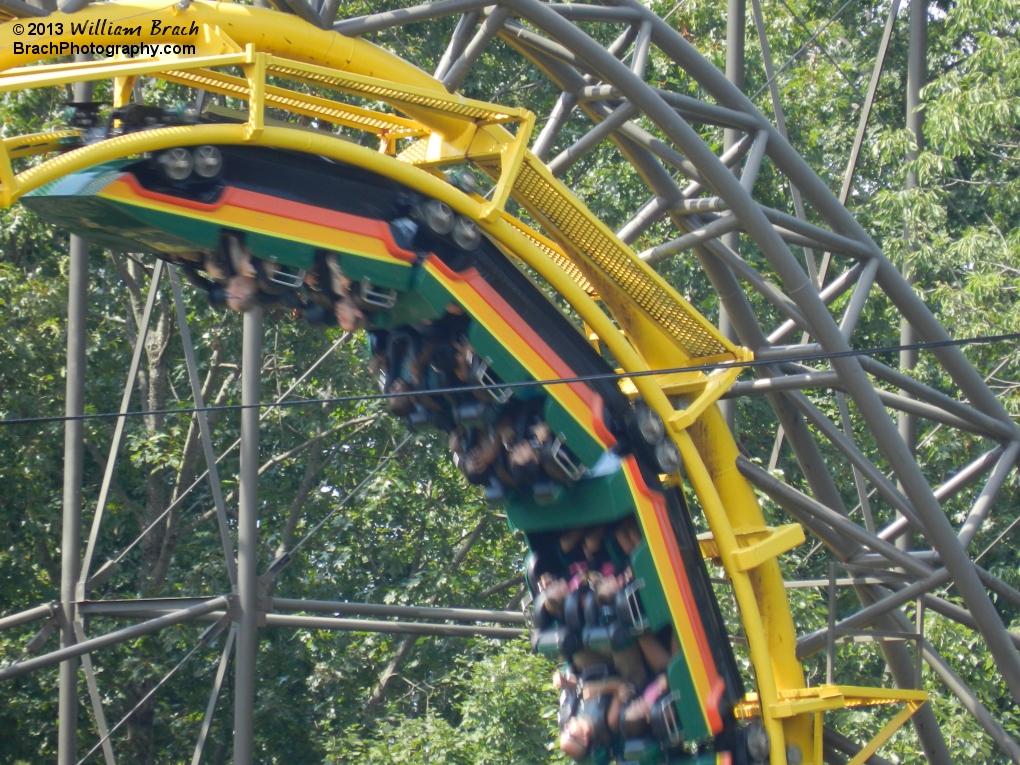 Loch Ness Monster train going through one of the two loops.