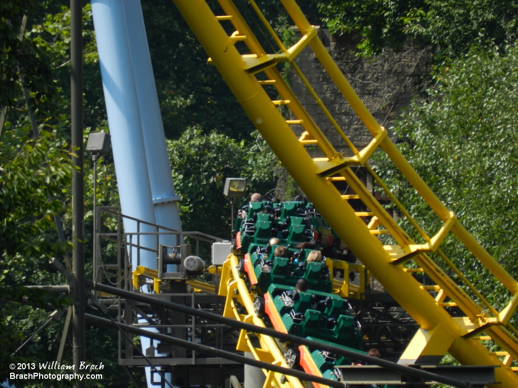 Loch Ness Monster train entering the final brake run before the station.