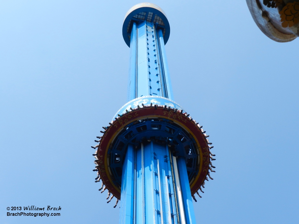 MAch Tower riders slowly going up the tower and rotating for a nice panoramic view of Busch Gardens Williamsburg.