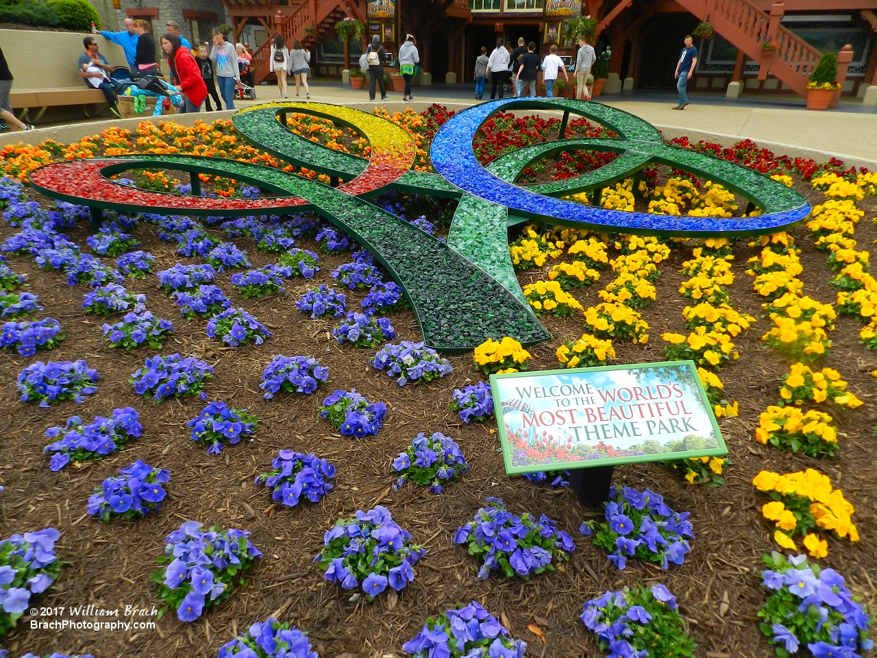 Outside of the Festhaus, stained glass rocks make up the Busch Gardens Tree.