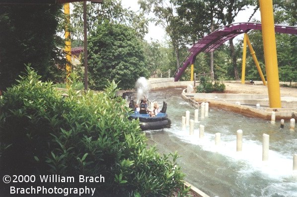 Apollo's Chariot goes over the Roman Rapids ride.