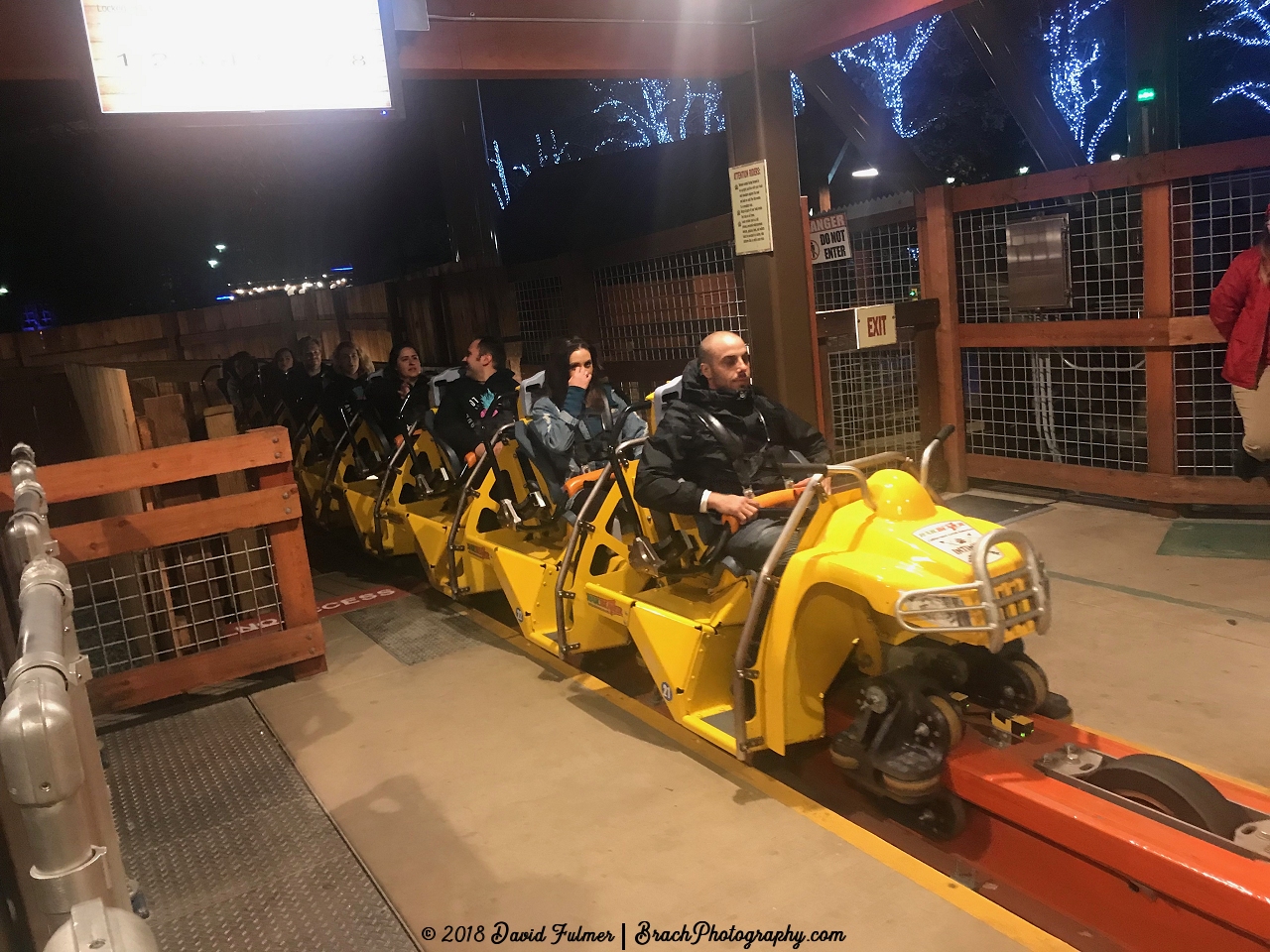 RailBlazer's yellow train returning to the station.