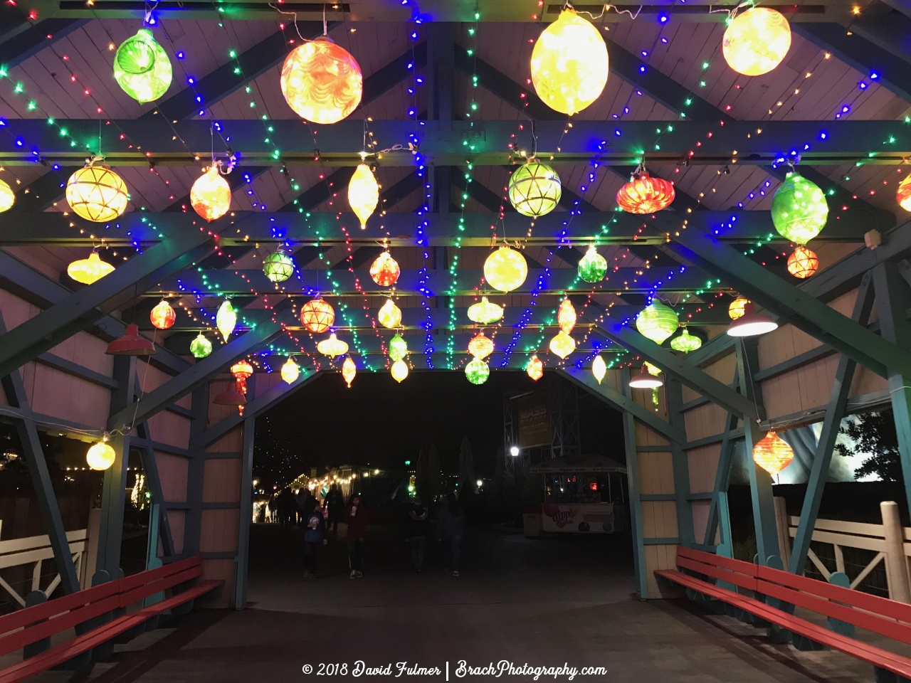 Decorated bridge connecting Tinsel Town with Artisan Alley.