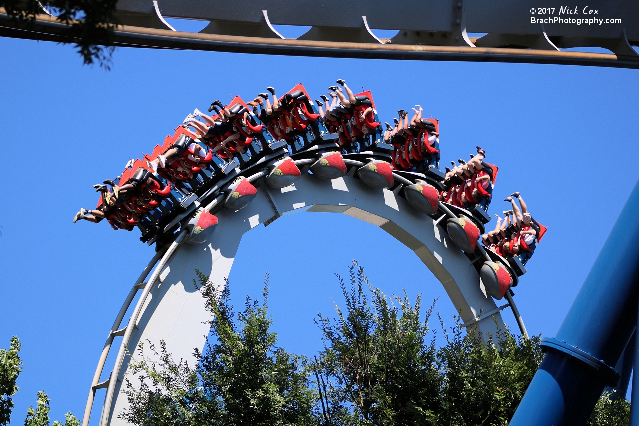 The red train flying over Carolina.