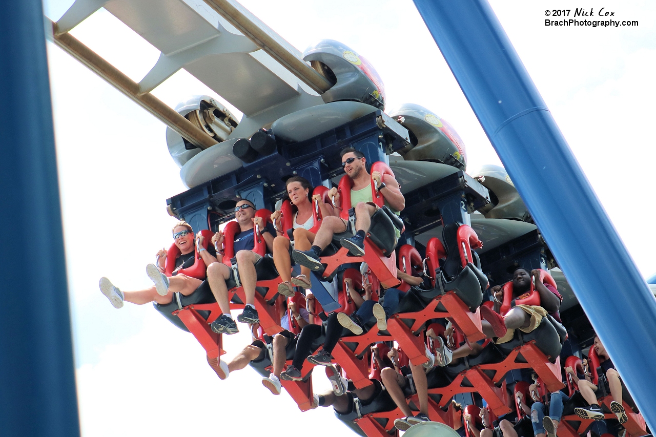 The train in an airtime moment after the Batwing.