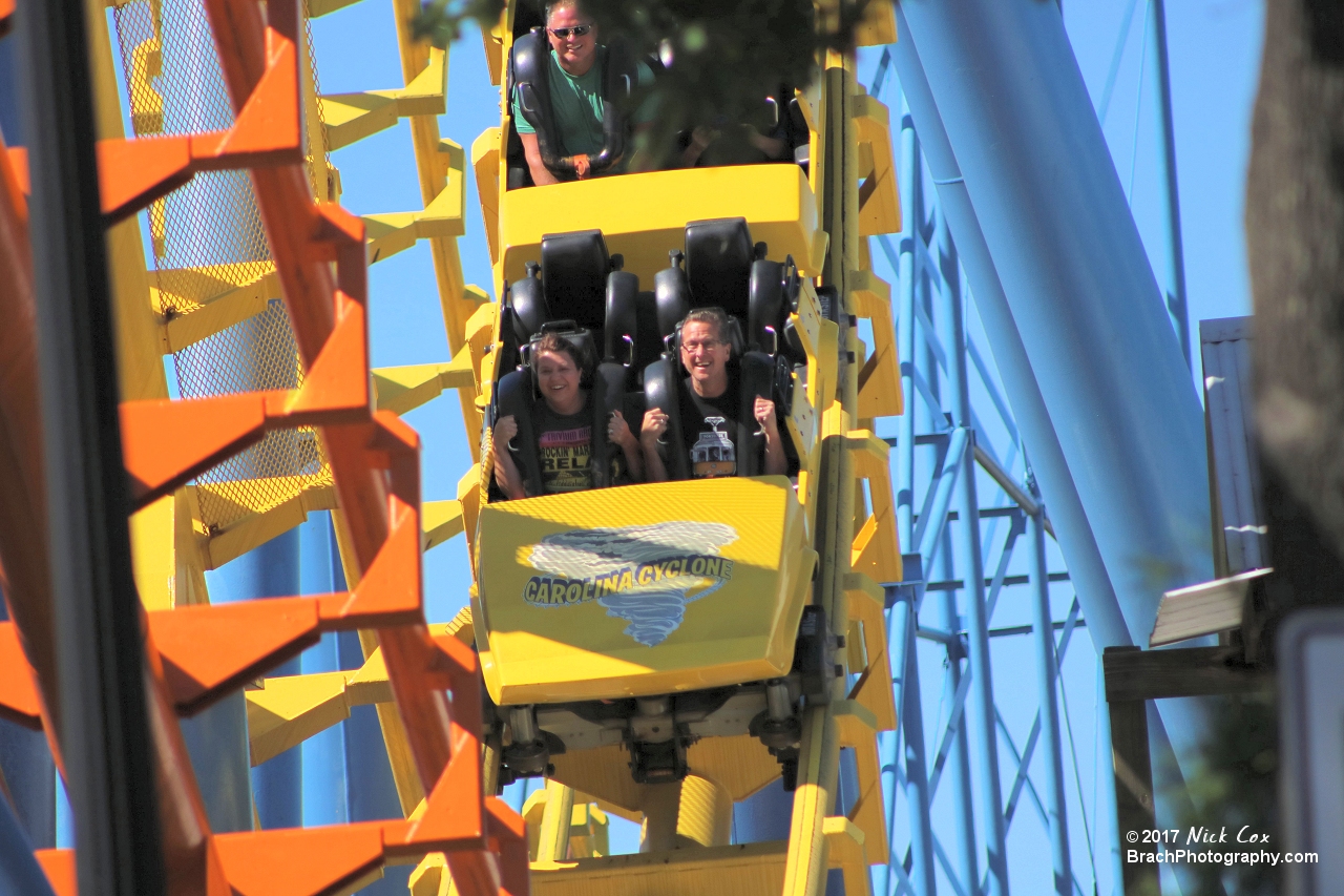 The train coming out of the first inversion.