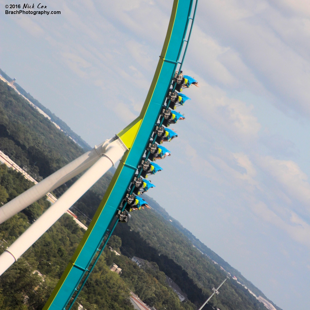 The train plummeting down the 320 foot drop.