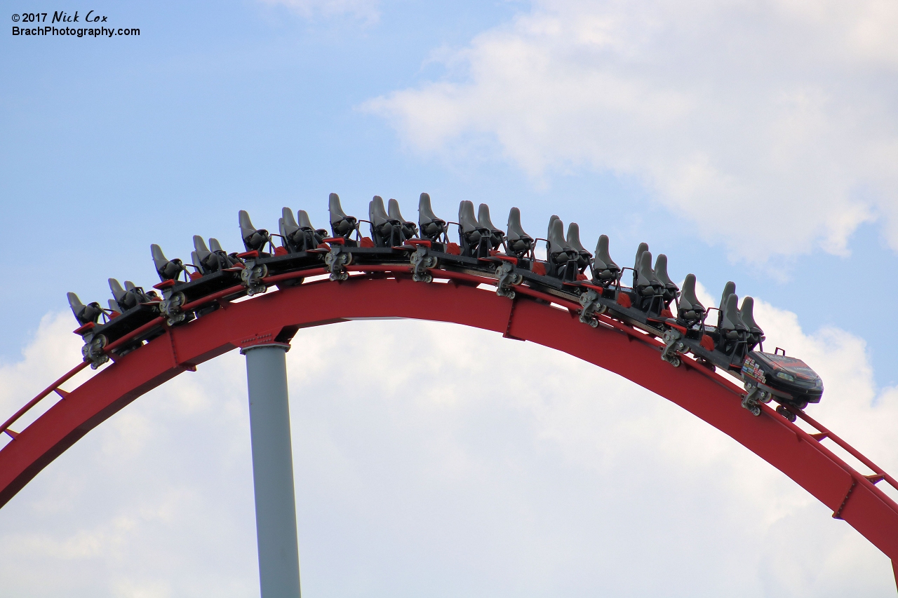 The train floating over a hill.