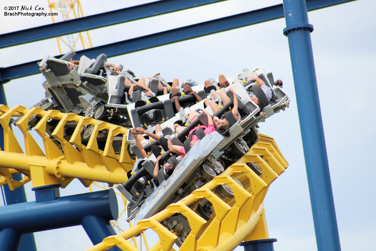 A tight turn on the flying coaster.