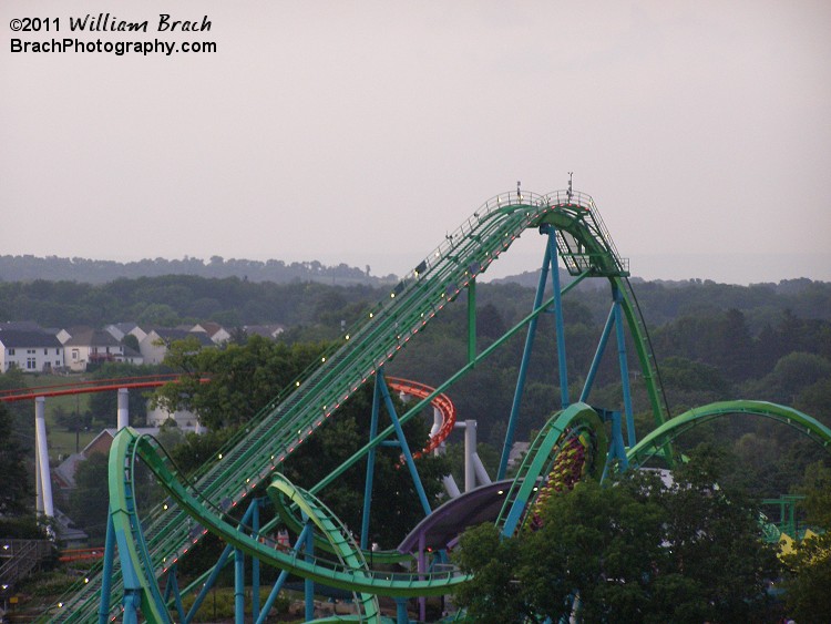 Hydra: The Revenge at dusk as seen from the Giant Wheel.