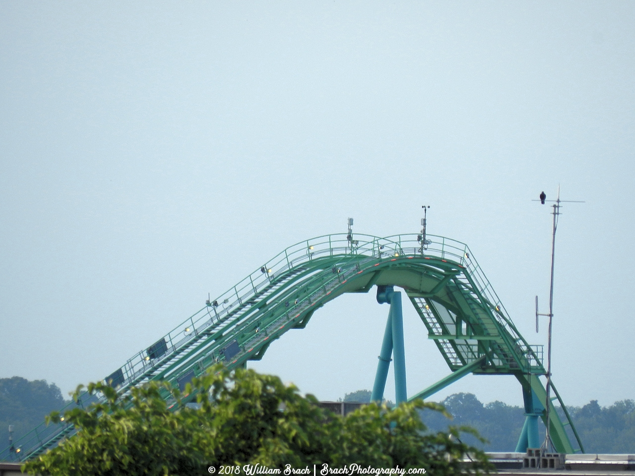 From outside, looking in; View of Hydra's lift hill from the McDonald's parking lot across the street from the park.