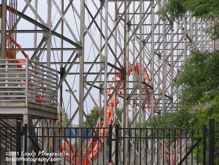 Bunny Hills through the lift hill's supports.