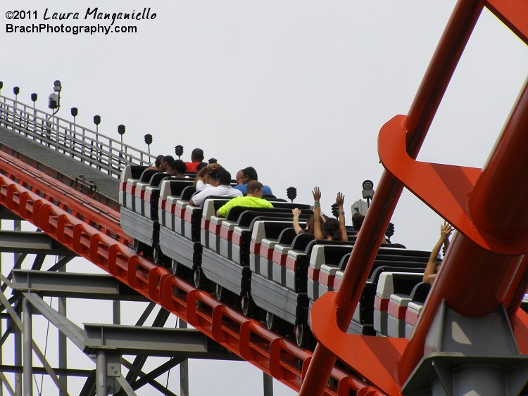 That's me in the yellow shirt.  I'm riding on the lift hill, going up 200ft and checking out the views!