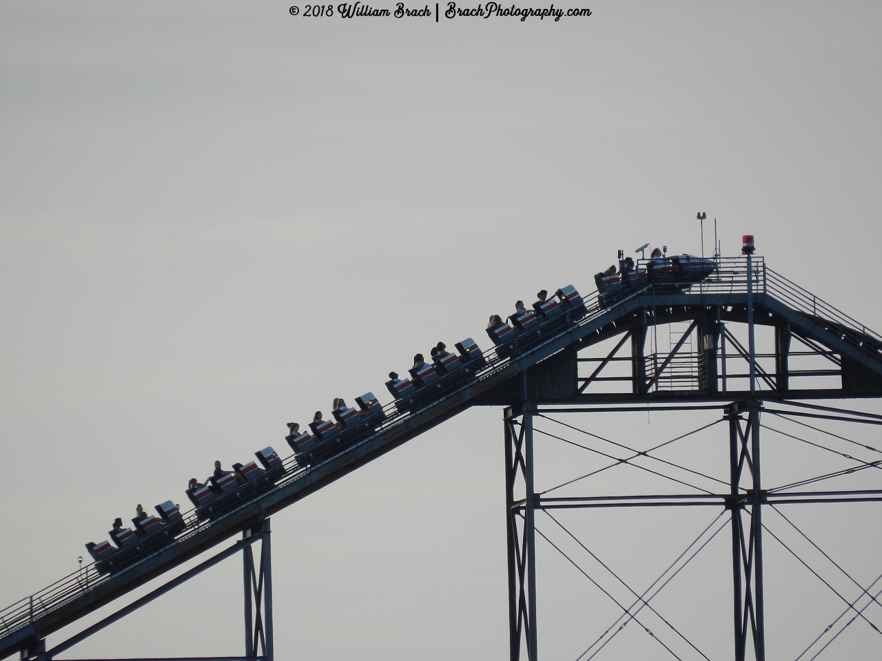 Steel Force train cresting the top of the lift hill.