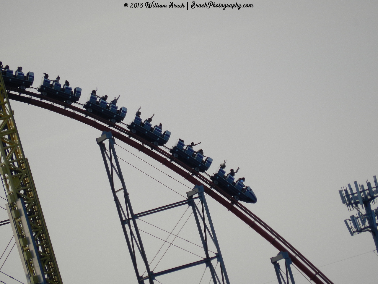 Steel Force train going down the first drop.