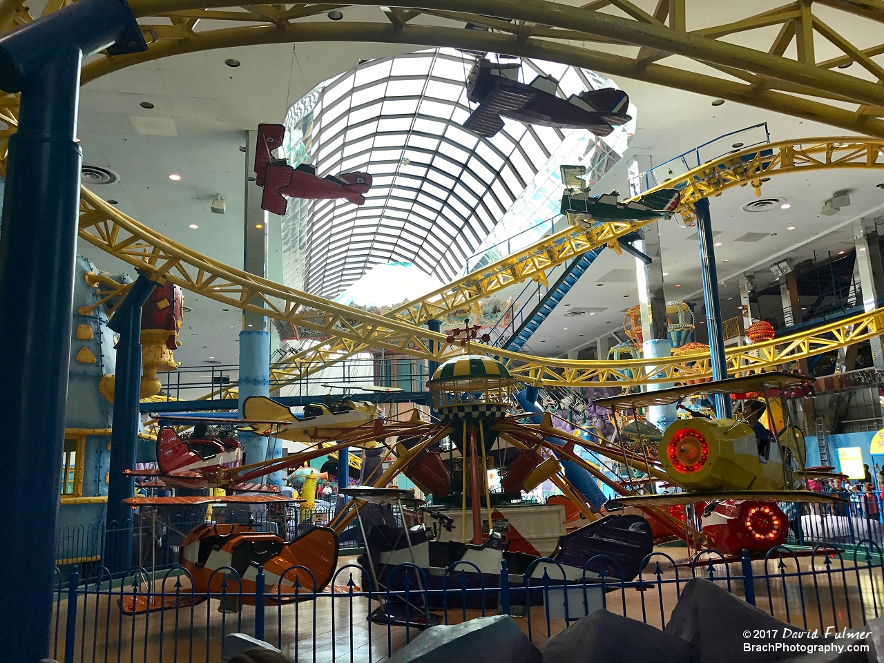 Galaxy Orbiter's Lift Hill and a turn that encompases a kiddie plane ride.