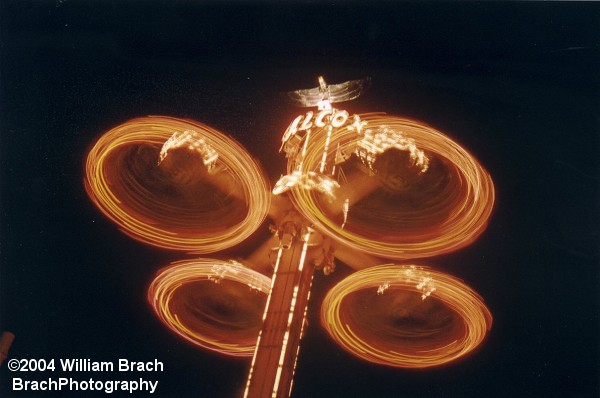 Flying Falcon takes riders 100ft up into the air to twirl them around a few times before returning to the ground.