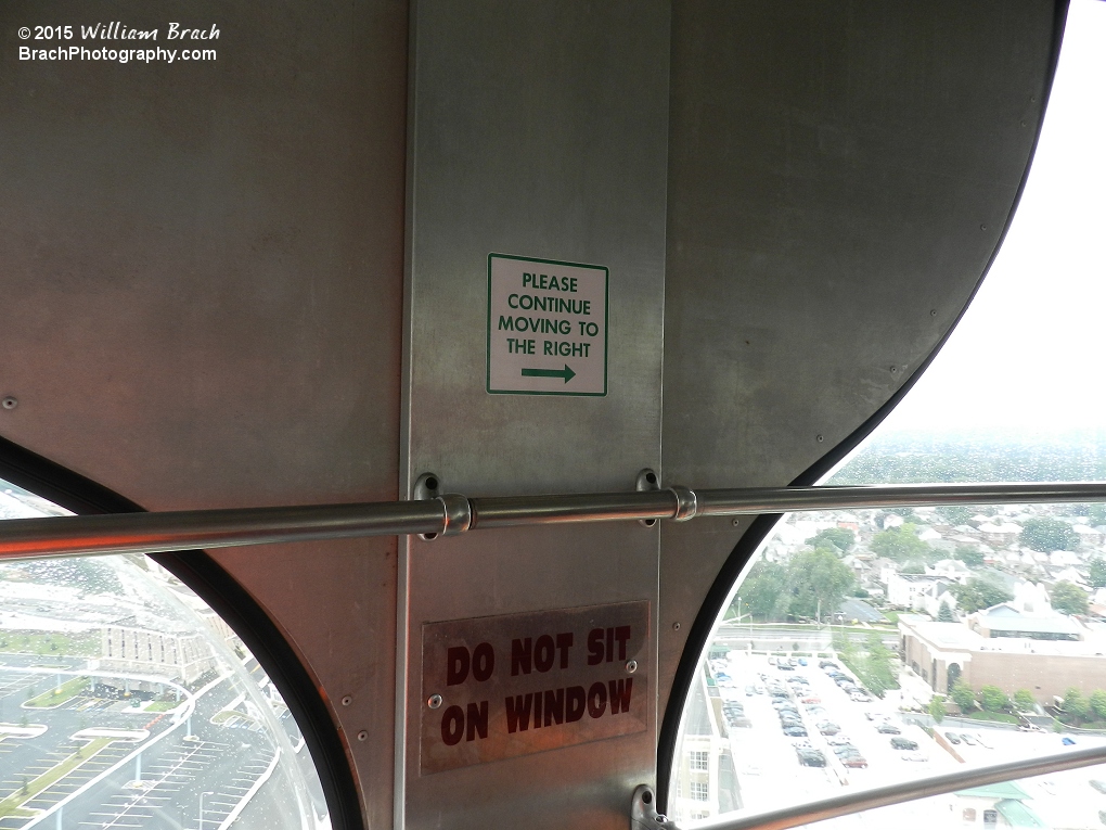 A rare look insid ethe Kissing Tower cabin.  Do Not Sit on Window - Best Advice Ever!