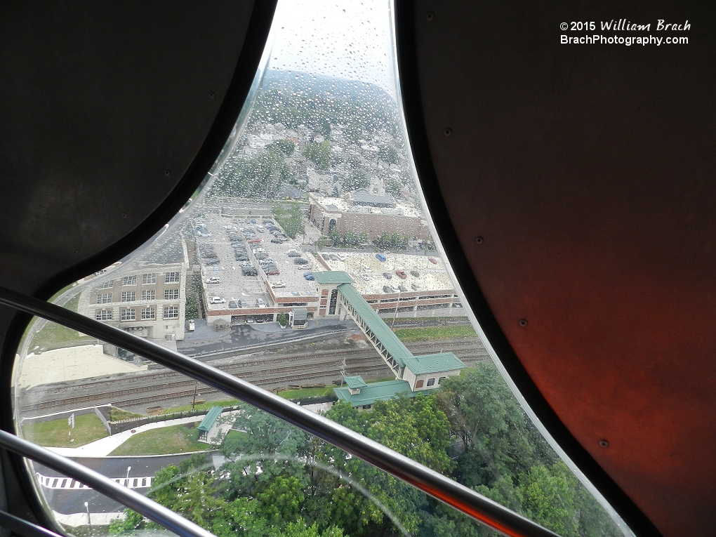 Looking out the Hserhey Kisses shaped window.