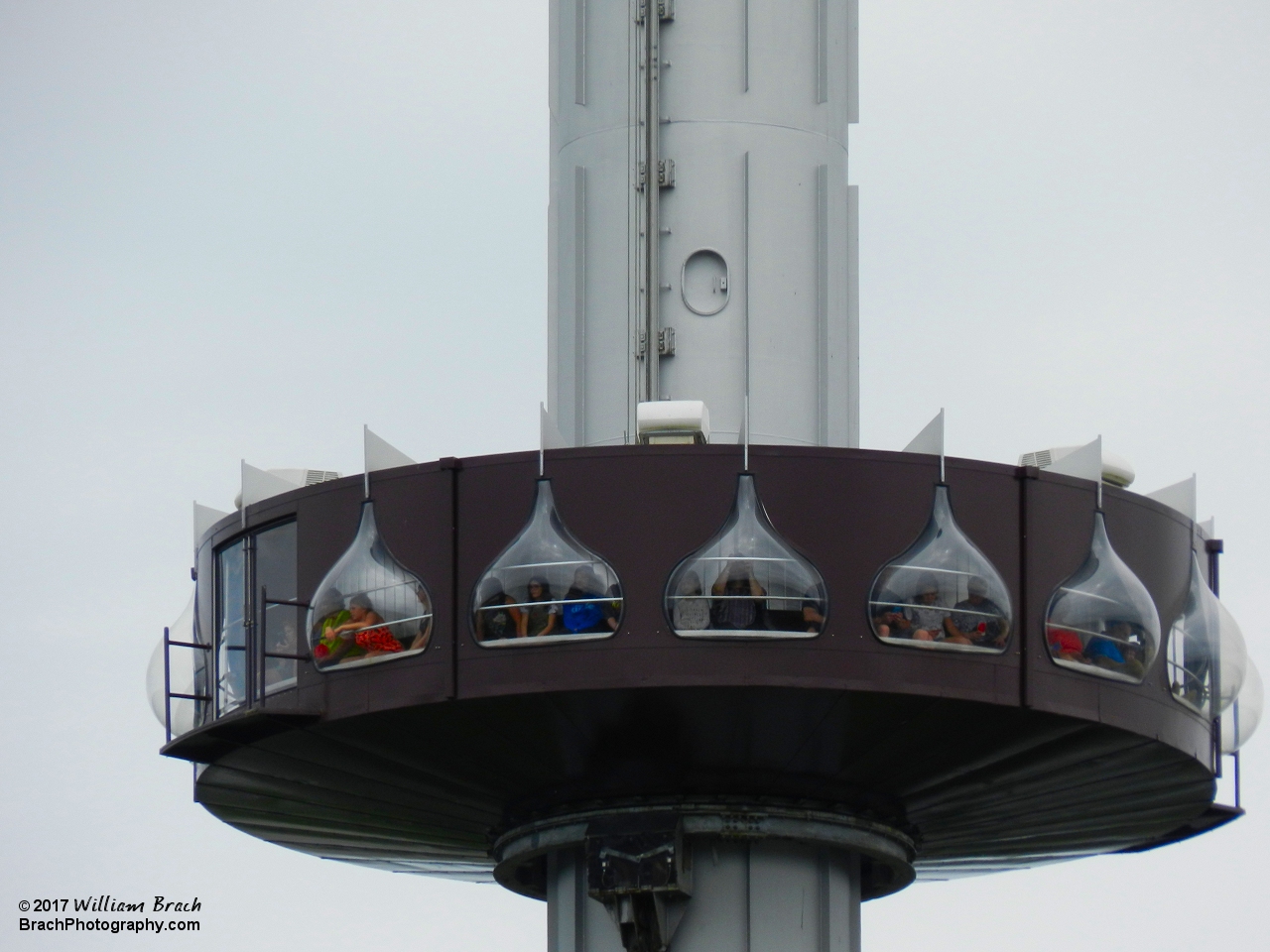 Gondola going up the tower giving guests a fantastic panoramic view of Hersheypark.