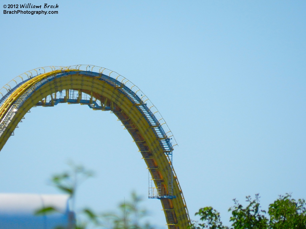 Side view of the Skyrush lift hill.