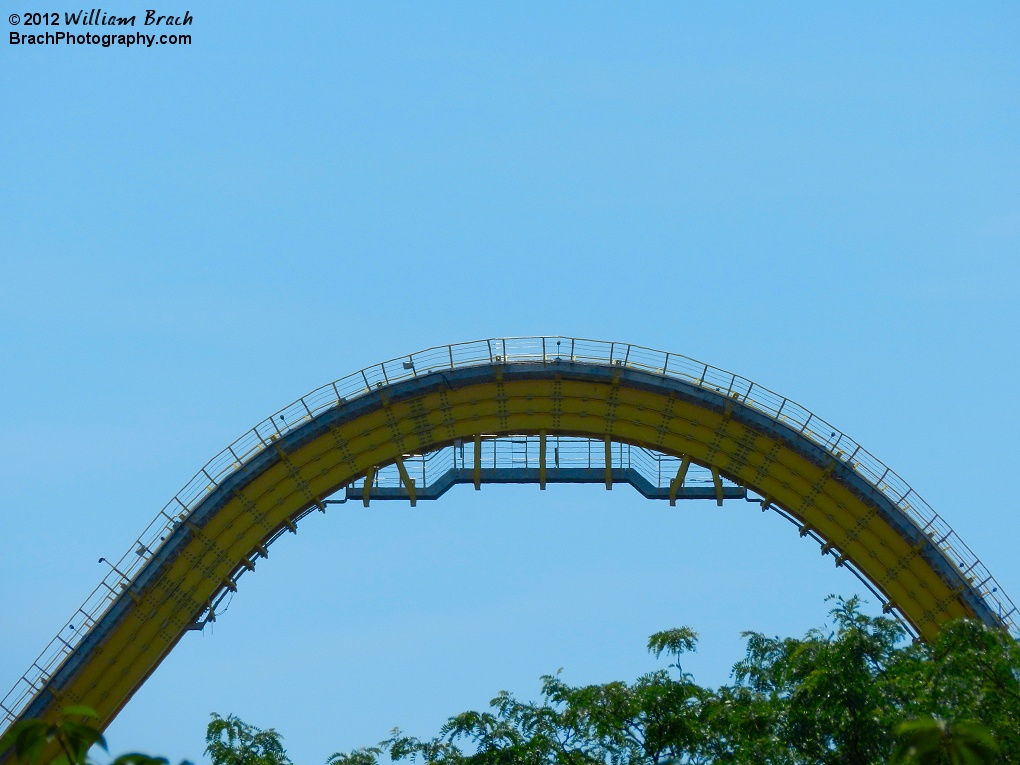 View of the top of Skyrush's lift hill.