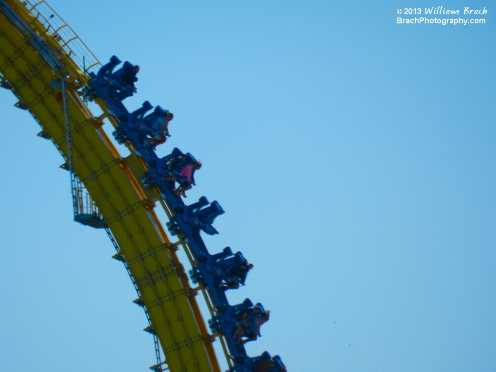 Skyrush train going down the first drop!