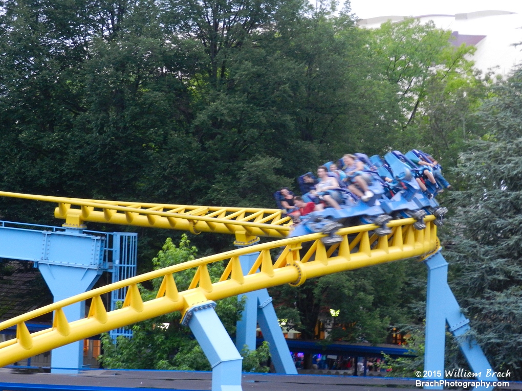 Skyrush train headed back towards the station.