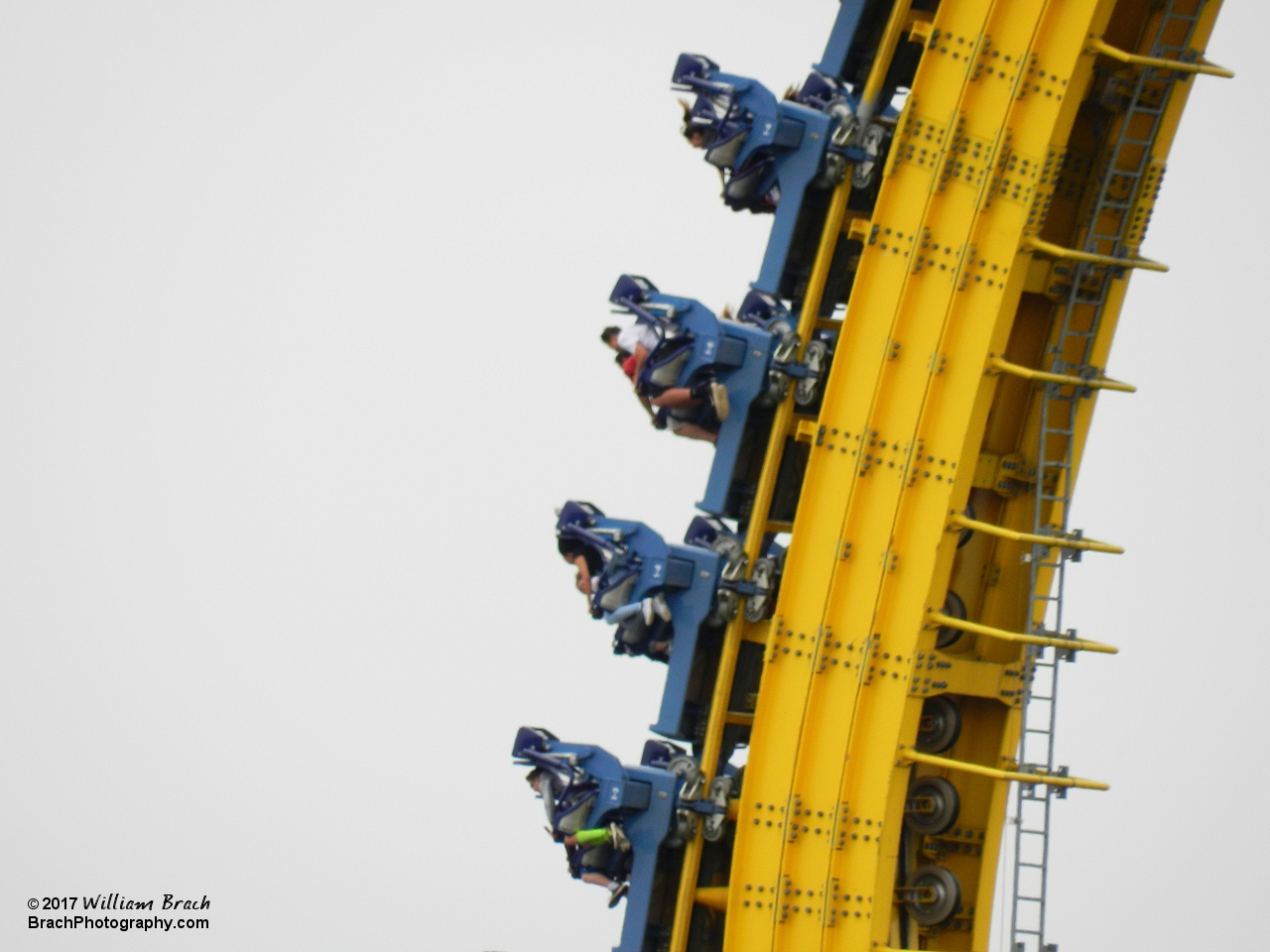 Skyrush train going down the first drop.