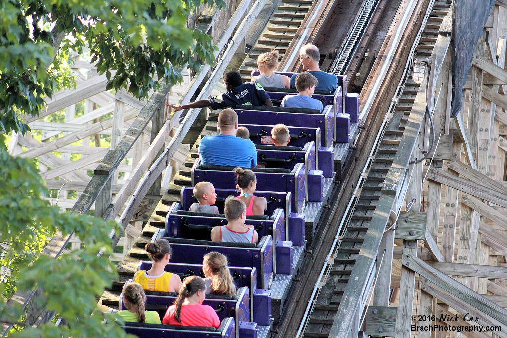 The ride heading up the lift hill.