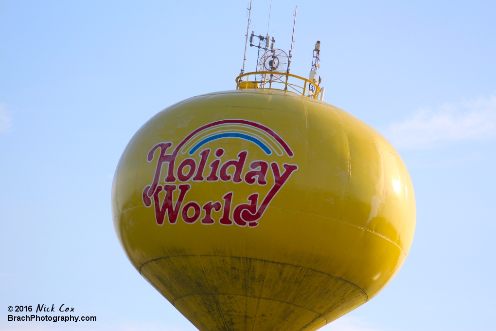 The Holiday World water tower just right outside the park.