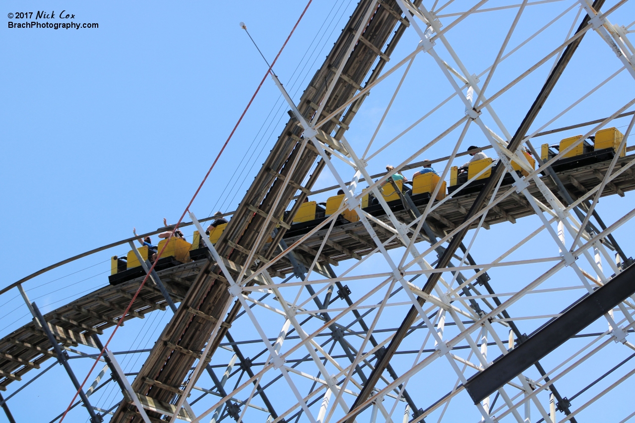 The ride going up the lift hill.