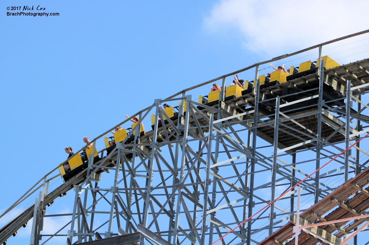 The ride about to go down the first drop.